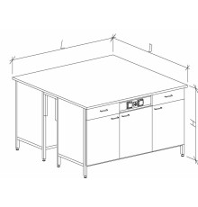 Стол-тумба островной на основе столов-тумб металлических с дверками, ящиками и розетками 1500 СТОwб-М с/я.р.