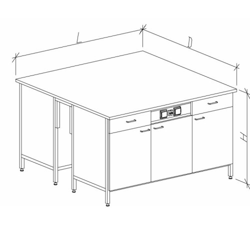 Стол-тумба островной на основе столов-тумб металлических с дверками, ящиками и розетками 1200 СТОл-М с/я.р.
